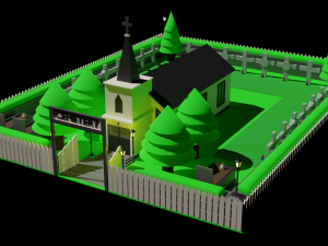 LOW POLY CHURCH - CEMETERY Package 3D Модель