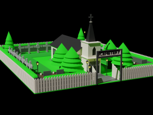 LOW POLY CHURCH - CEMETERY Package 3D Модель