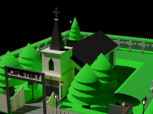 LOW POLY CHURCH - CEMETERY Package 3D Модель