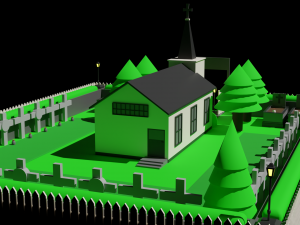 LOW POLY CHURCH - CEMETERY Package 3D Модель