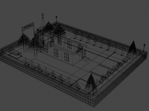 LOW POLY CHURCH - CEMETERY Package 3D Модель