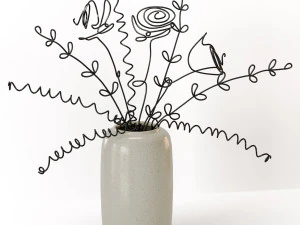 Flores de arame em um vaso Modelo 3D