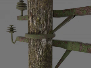 Electric rusty pole wood pole 3D Model