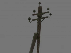 Electric rusty pole wood pole 3D Model