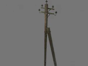 Electric rusty pole wood pole 3D Model