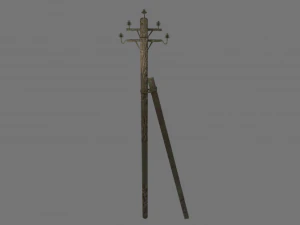 Electric rusty pole wood pole 3D Model
