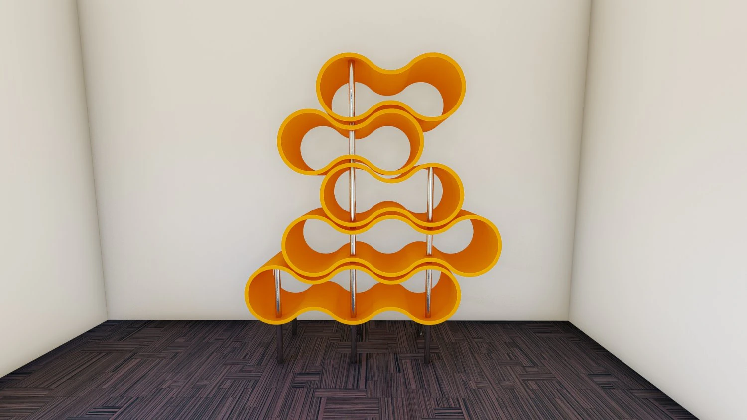 Orange Curvy Bookshelf 3D Model .c4d .max .obj .3ds .fbx .stl .blend 