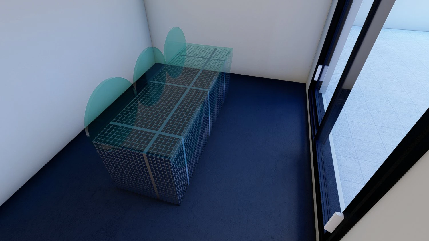 Colorful Glass Bench with a Large Cage 3D Model .c4d .max .obj .3ds .fbx .stl .blend 