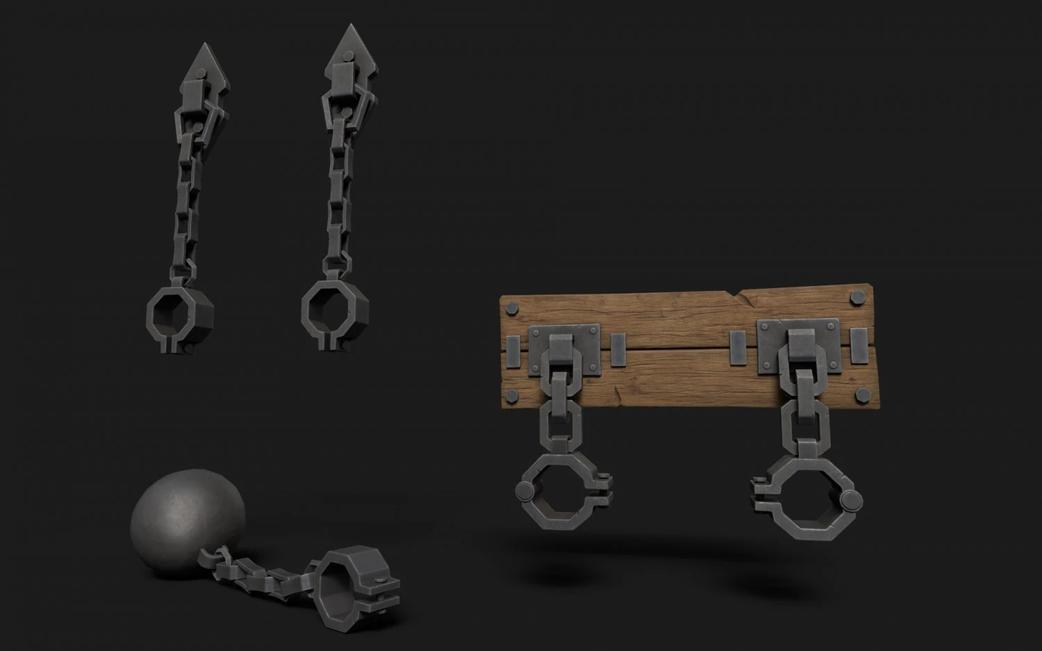 Medieval Shackles 3D Model .c4d .max .obj .3ds .fbx .stl .blend 