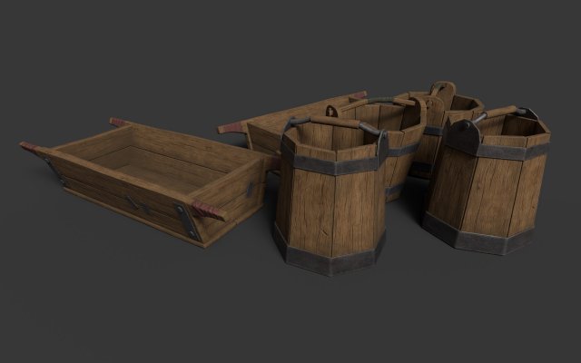 Wooden Buckets 3D Модель .c4d .max .obj .3ds .fbx .stl .blend 