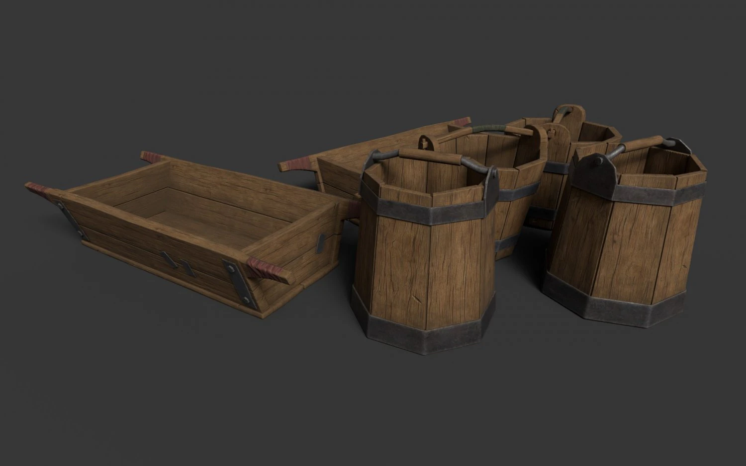Wooden Buckets 3D Model .c4d .max .obj .3ds .fbx .stl .blend 
