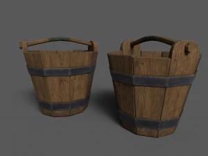 Wooden Buckets 3D Model
