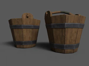 Wooden Buckets 3D Model