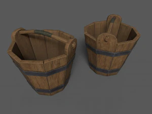 Wooden Buckets 3D Model