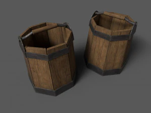 Wooden Buckets 3D Model