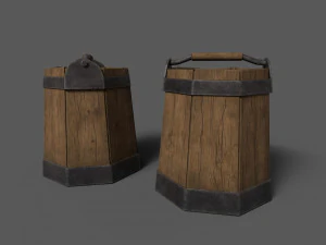 Wooden Buckets 3D Model