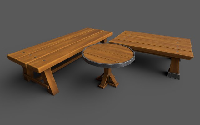 Low-Poly Tables wooden bench Model 3D .c4d .max .obj .3ds .fbx .stl .blend 
