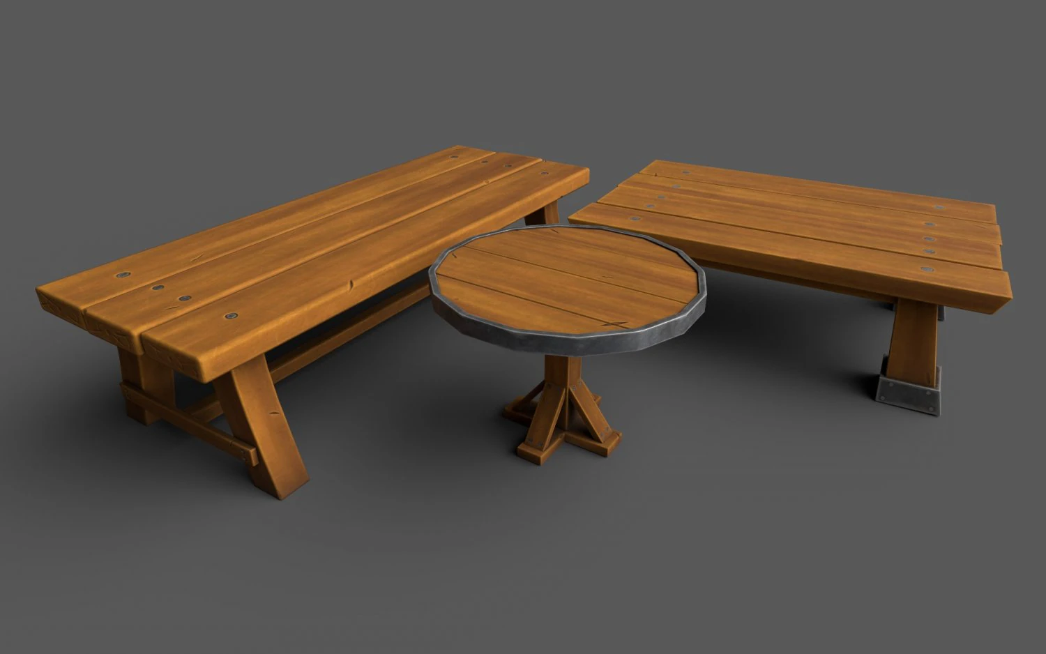 Low-Poly Tables wooden bench 3D Model .c4d .max .obj .3ds .fbx .stl .blend 