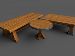 Low-Poly Tables wooden bench 3D Model