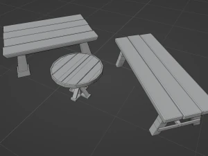 Low-Poly Tables wooden bench 3D Model