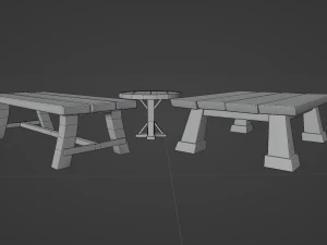 Low-Poly Tables wooden bench 3D Model