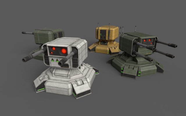 Combat Sci-Fi Turret 3D Model .c4d .max .obj .3ds .fbx .stl .blend 