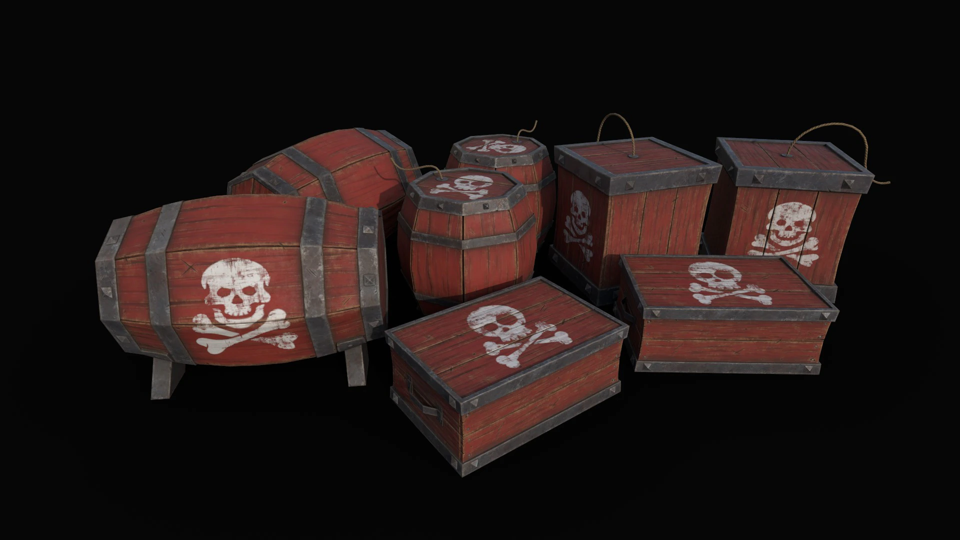 Gunpowder Barrels 3D Model .c4d .max .obj .3ds .fbx .stl .blend 