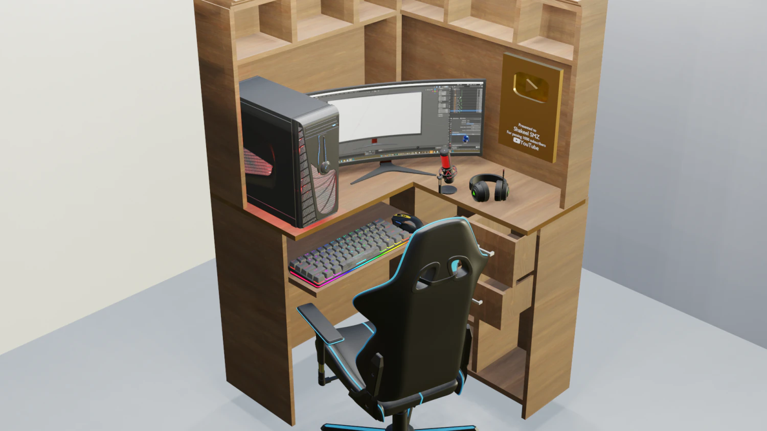 Gaming Computer Setup 3D Model .c4d .max .obj .3ds .fbx .stl .blend