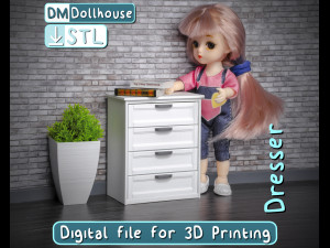 Exquisite 112 Scale Dollhouse Dresser with 4 Drawers - High-Quality STL Files for 3D Printing 3D प्रिंट मॉडल