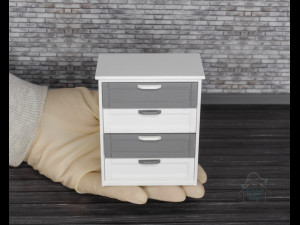 Exquisite 112 Scale Dollhouse Dresser with 4 Drawers - High-Quality STL Files for 3D Printing Model Cetak 3D