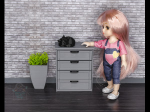 Exquisite 112 Scale Dollhouse Dresser with 4 Drawers - High-Quality STL Files for 3D Printing Model Cetak 3D