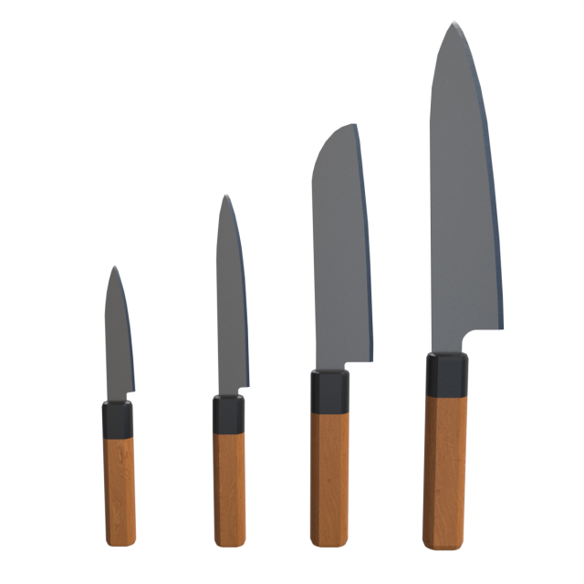 Kitchen Knives 3D Model .c4d .max .obj .3ds .fbx .stl .blend 