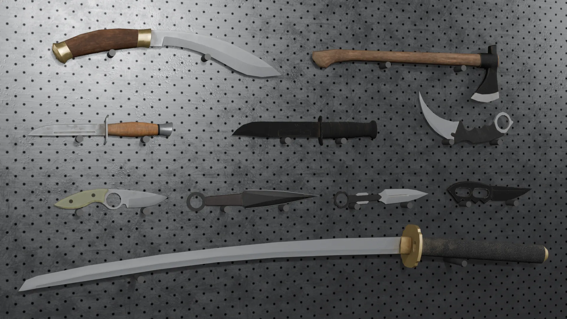 Pack Edged weapons 3D Model .c4d .max .obj .3ds .fbx .stl .blend 
