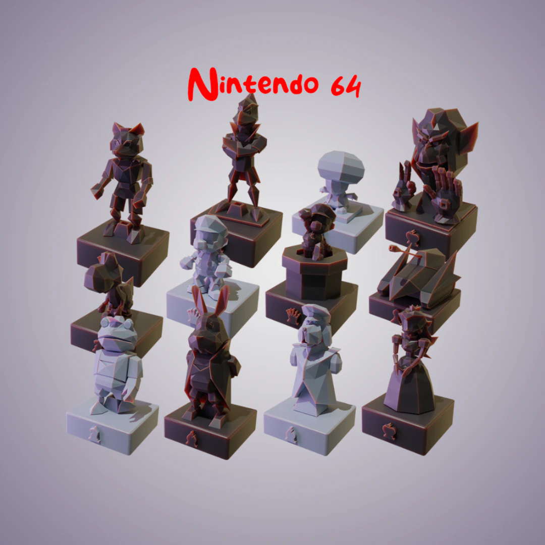 Chess Pieces Mario 64 Star Fox 64 Megaman Kirby and Castlevania LoD for 3D print 3D Print Model .c4d .max .obj .3ds .fbx .stl .blend 