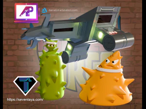 Aqua Teen Plutonians Еморі та Оглторп з кораблем 3D Принт Модель