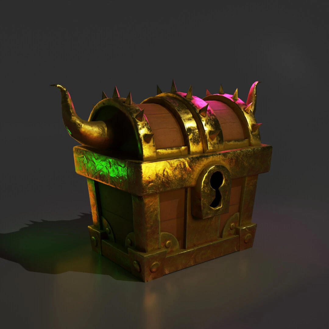 Chest Golden Horn 3D Model .c4d .max .obj .3ds .fbx .stl .blend 