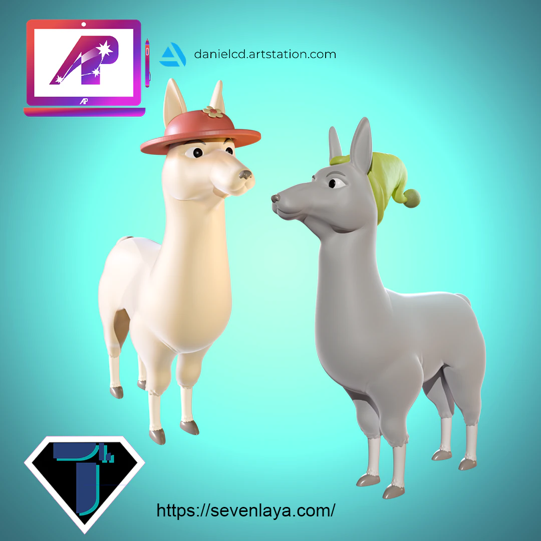 Llamas with Hats 3D Print Model .c4d .max .obj .3ds .fbx .stl .blend 