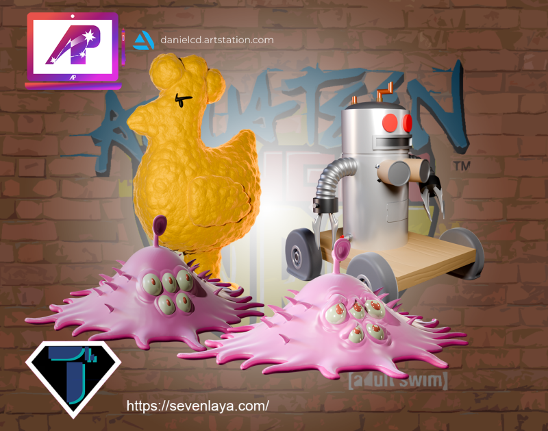 ATHF Travis the Cosmos Chicken Bittle and Robositter Modello di stampa 3D .c4d .max .obj .3ds .fbx .stl .blend 