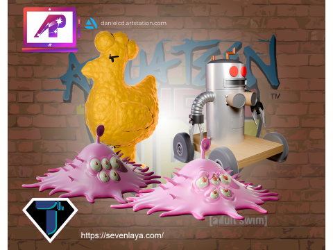 ATHF Travis the Cosmos Chicken Bittle and Robositter 3Dプリントモデル