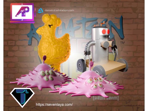 ATHF Тревіс Космос Чікен Біттл і Робосіттер 3D Принт Модель