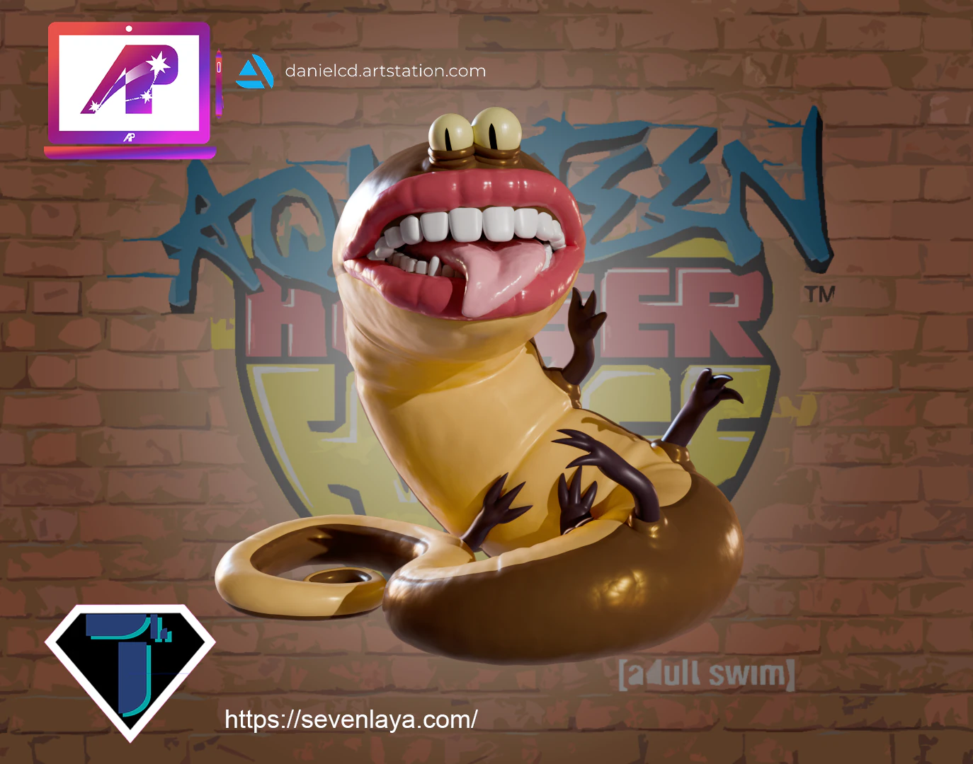 ATHF Fang Worm 3D Print Model .c4d .max .obj .3ds .fbx .stl .blend