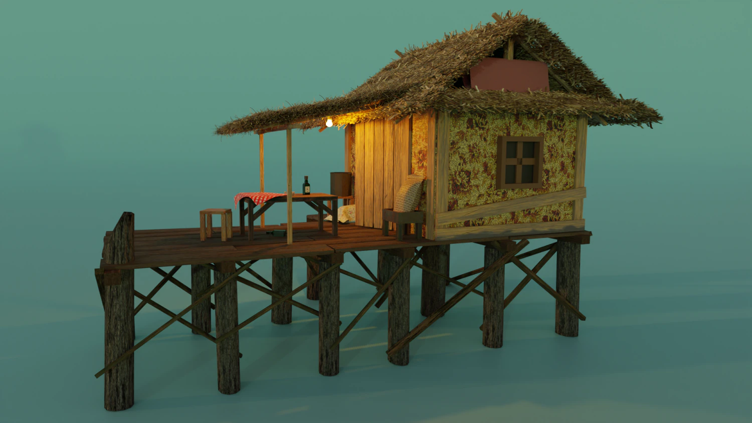A hut on the water 3D Model .c4d .max .obj .3ds .fbx .stl .blend 