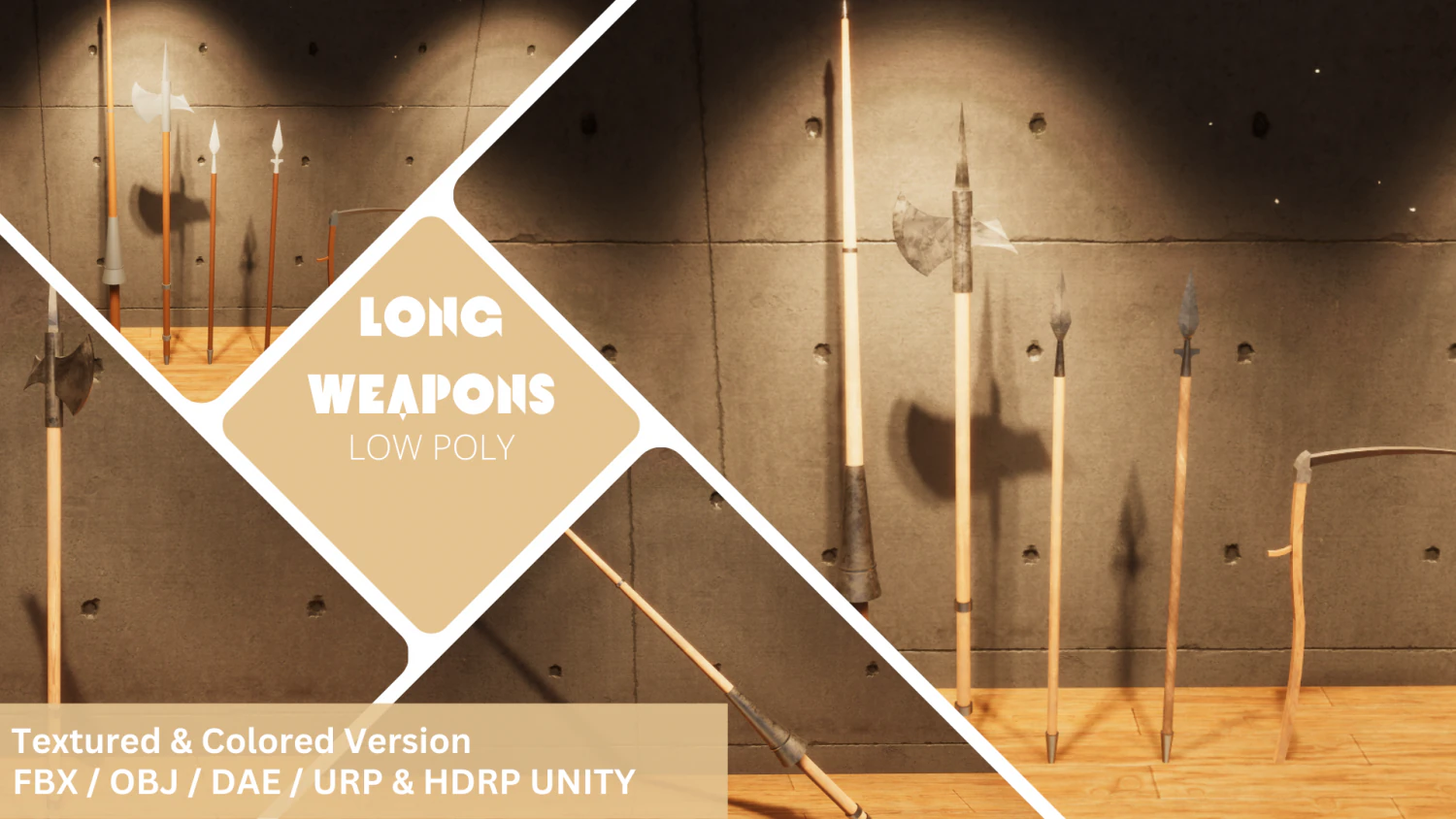 Long Weapons - Lowpoly Textured and Colorbased 3D Model .c4d .max .obj .3ds .fbx .stl .blend 