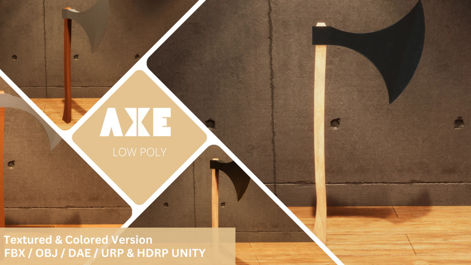 Axe - Lowpoly Textured and Colorbased 3D Model .c4d .max .obj .3ds .fbx .stl .blend 
