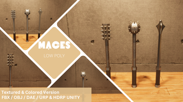 Maces - Lowpoly Textured and Colorbased 3D Модель .c4d .max .obj .3ds .fbx .stl .blend 