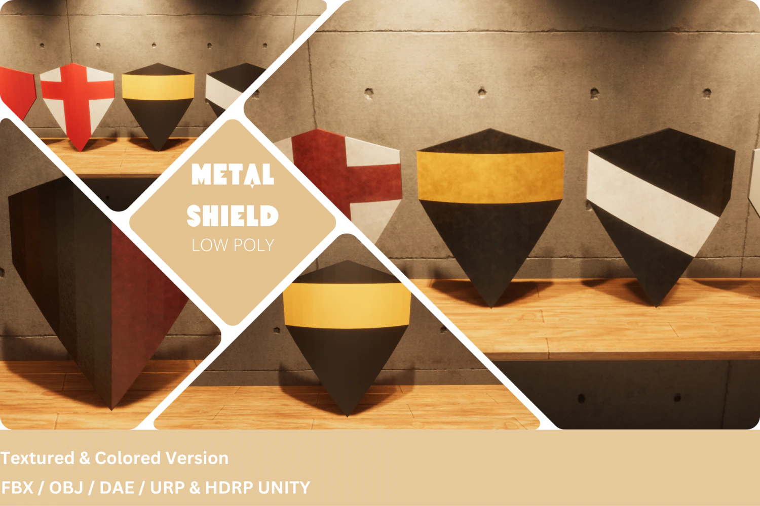 Metal Shield - Lowpoly Textured and Colorbased 3D Model .c4d .max .obj .3ds .fbx .stl .blend