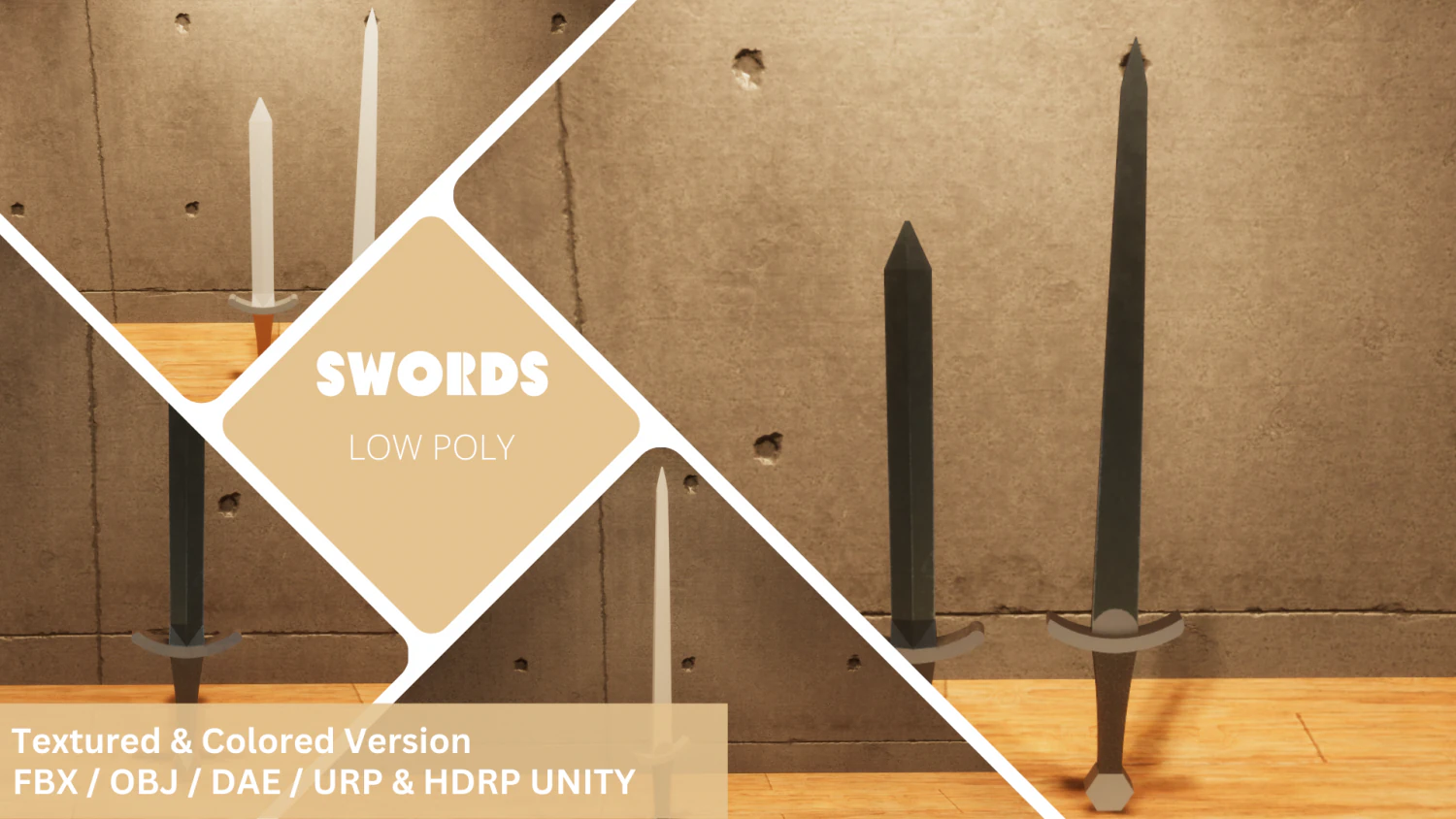 Swords - Lowpoly Textured and Color based 3D Model .c4d .max .obj .3ds .fbx .stl .blend 