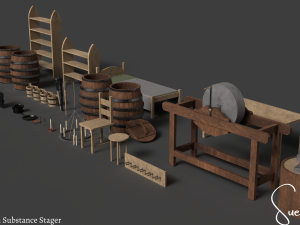 Medieval Blacksmith Set Low-poly 3D Model