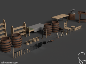 Medieval Blacksmith Set Low-poly 3D Model