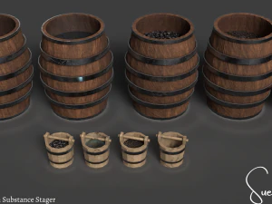Barrels And Buckets 3D Model
